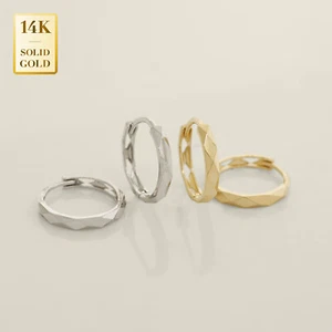 14K REAL Solid Gold Texture Hoop Earrings Daith Helix Tragus Conch Hinge Hoops - Picture 1 of 3
