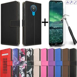 For Nokia 1.4 Case Leather Flip Wallet Stand Phone Cover + Screen Tempered Glass - Picture 1 of 21
