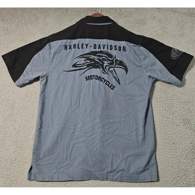 Camisa Harley Davidson Abotonada Mecánica Azul Screaming Eagle Talla Mediana Parches Foto 1 de 4