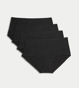 Ex 4 PACK MIDIS BRIEFS Pure Cotton LADIES Black Knicker Underwear Womens - Picture 1 of 1