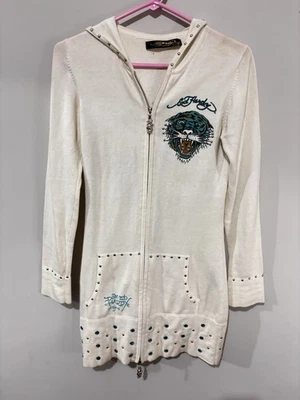 Vestido Ed Hardy by Christian Audigier Blanco Para Mujer’s Cremallera Sudadera con Capucha Tigre Foto 1 de 4