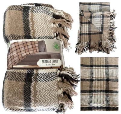 WEICHE BAUMWOLLDECKE MIT FRANSEN IM KAROMUSTER 160x130cm 3 MUSTER - Bild 1 von 4