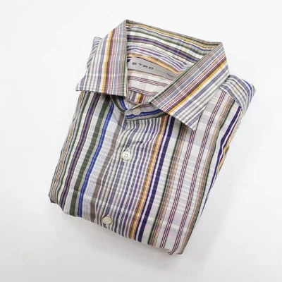 ETRO Men's 100% Cotton L/S Button Shirt Brown/Purple/Gray Stripe • Italy • 44 - Image 1 of 4