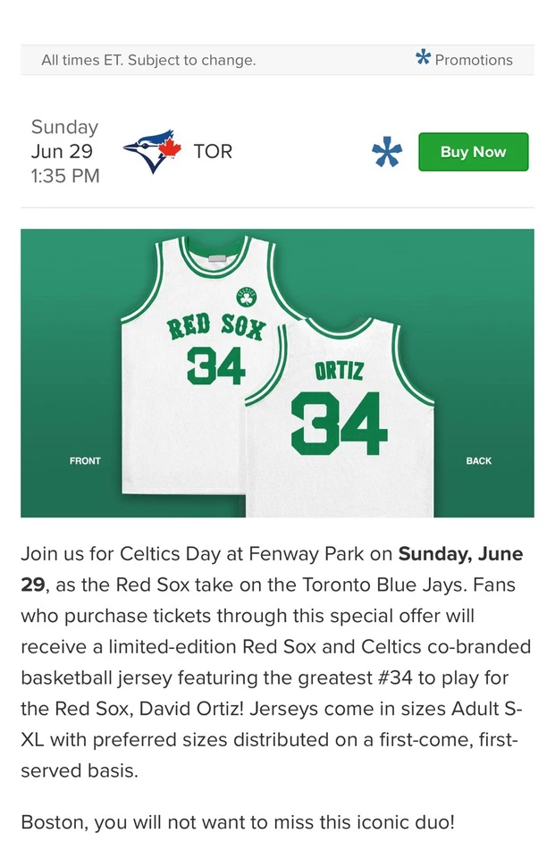 Camiseta deportiva 2025 Celtics Day Boston Red Sox exclusiva SGA talla L David Ortiz Foto 1 de 1