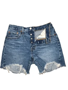 Levi's Women's 501 XX Original Shorts 28 Medium Wash Denim High Rise Distressed - Picture 1 of 6