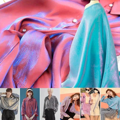 100x150cm Two-tone Holographic Satin Fabric For Sewing Dress Shirt Drapery Decor - Image 1 of 4