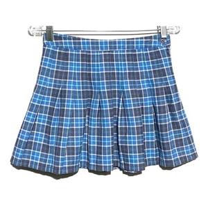 Aeropostale Plaid Blue White Mini Skirt School Girl Pleated Womens S Stretch Zip - Picture 1 of 7