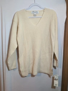 Gloria Vanderbilt Vtg S Ivory Cream V-Neck Pullover Sweater Long-Sleeve - Picture 1 of 5