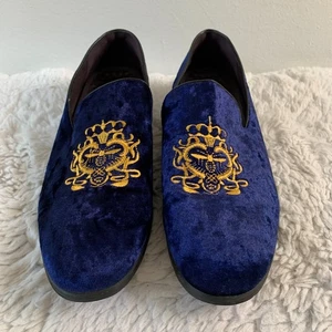 Herren Crushed Schwarz Samt Halbschuhe Slipper Schuhe Flats Crown & Bee 1513 47 - Bild 1 von 9