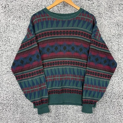 Vintage Lobo By Pendleton Sweater Mens XL Green Blue Aztec Knit Made USA 90s - Image 1 of 4