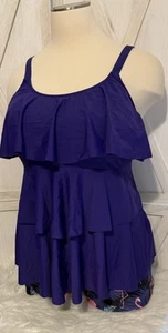 Traje de baño Yonique 2 piezas para mujer Plus 22W Flamingo Boy corto púrpura con volantes Top - Imagen 1 de 11