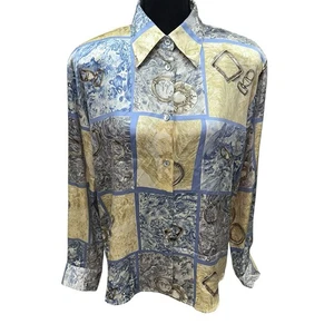 Camicetta Charmeuse PAOLO SANTINI pura seta raso taglia 14 top patchwork artistico - Foto 1 di 8