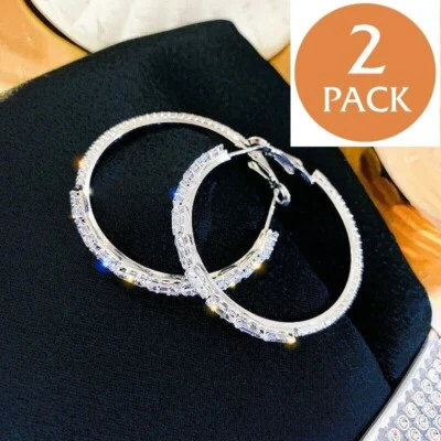 2x Preciosos Pendientes Aro Mujer Plata 925 Joyería Zafiro Blanco Simulado Foto 1 de 4