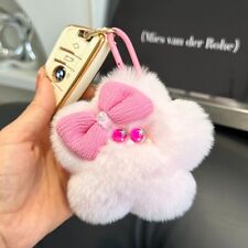Real Rabbit Fur Star Keychain Pompom Ball Bag Charm Car Phone Bag Pendant Gift
