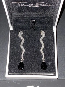 Thomas Sabo Ext Rare Long Black Onyx Droplet Snake Earrings Crystal Eyes Boxed - Picture 1 of 16