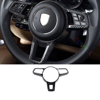 For Porsche Macan 2015-2021 Carbon Fiber Steering Wheel button Frame Cover Trim — 第 1/4 张图片