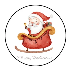 30 1.5" MERRY CHRISTMAS SANTA FAVOR LABELS ROUND STICKERS ENVELOPE SEALS - Picture 1 of 1