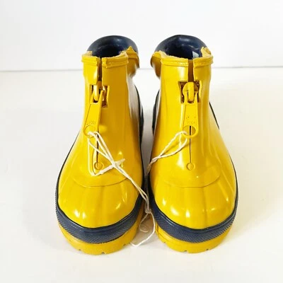 Boys Girls Yellow Zipper Front Rain Boots Unisex Kids Sz 6 Navy Blue Lined NEW - Image 1 of 4