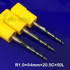 3PCS R1.0*20.5*D4 2F Carbide Tapered End Mill Ball Nose HRC55 CNC Milling Cutter - Picture 1 of 1