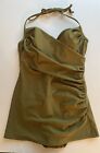 Womens Shape Fx Olive Green Skirted Ruched One Piece Swimsuit Size 8