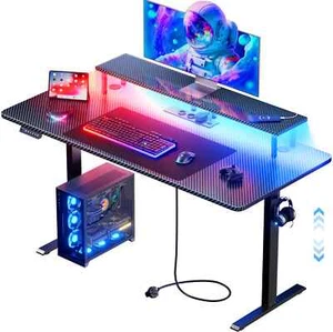 Gaming Tisch mit LED, Höhenverstellbarer Schreibtisch mit Steckdosen - Bild 1 von 30