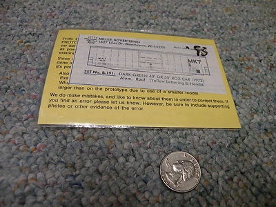 Herald King decals HO B-191 MKT dark green 40 50' box car    H111 - Image 1 of 2