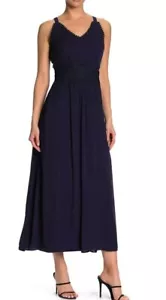 Nina Leonard Size L Sleeveless Lace Trim Maxi Dress Navy NWT #C - Picture 1 of 14