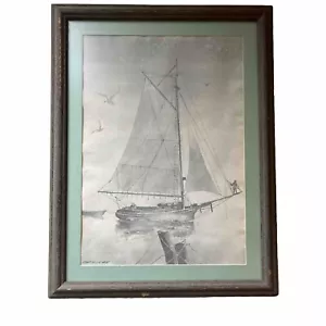 Capt. Ollie West Signed Original Watercolor Painting Boat Ocean 26.5”x 20.5” - Picture 1 of 15