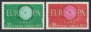 France 970-971 two sets, MNH. Mi 1318-1319. EUROPA CEPT-1960. 19-Spoke Wheel. - Picture 1 of 1