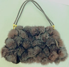 Cache Rabbit Fur Purse Handbag Brown w leather Handles Gold Tone Hardware Vntg