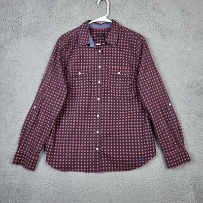 Camisa TALBOTS Mujer Abotonada Azul Naranja Retro Patrón Geométrico Talla 14 Foto 1 de 4