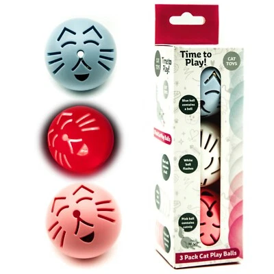 3 in 1 – 5cm Indoor Cat Toy Balls - LIGHT UP, BELL, CATNIP  Interactive Toys Cat - Image 1 of 4