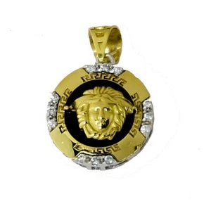 18K Solid Gold Pendant in Onyx and cubic zirconia | Medusa Charm | Made in Italy - Picture 1 of 6