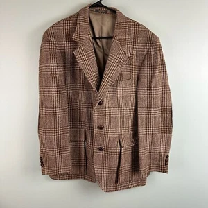 Vintage Orvis Harris Tweed Blazer Jacket Sz 42R Brown Plaid Wool Elbow Patch USA - Picture 1 of 12