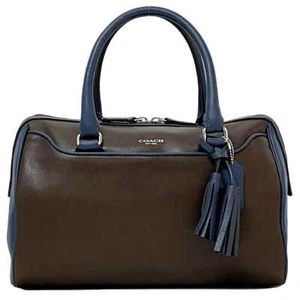 Coach Mini Boston Bag ec-21789 Brown Navy 25807 Good Condition Leather Used - Picture 1 of 10