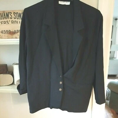 Vintage Maggie Lawrence Black Blazer - Unlined Rayon - 3 Button Women's L Large - Image 1 of 4