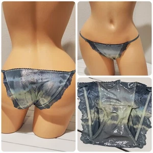 Victorias Secret Dream Angels Bikini Shiny LACE 4/XS Rainbow Shift Gray On Green - Picture 1 of 4