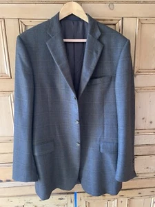 Burberry London Sport Coat Brown Blue Plaid 3 Button 2 Vent 42 Long - Picture 1 of 12