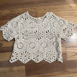 Rebellion Again Crochet Crop Top, Off White, overlay, Cutouts, Size Small - Picture 1 of 9