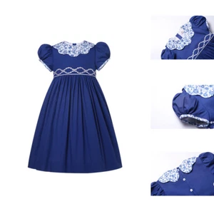 Mädchen Casero Kragen gesmoktes Kleid blau A-Linie Puffärmel Kleider 2-12 Jahre - Bild 1 von 13