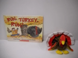 Scholastic Run, Truthahn, Lauf! Taschenbuch Buch & Ty Gobbles Beanie Baby Plüschtier Neu! - Bild 1 von 8