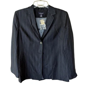 Ann Taylor Navy Blue Lite Blue Nadelstreifen Gr. 14 FITTED Jacke mit Taschen - Bild 1 von 9