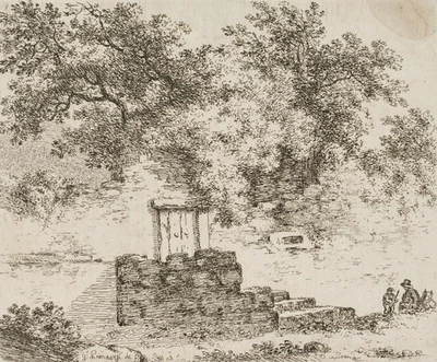 J. PRIMAVESI (*1774), Künstler an überwucherter Ruine, Radierung Romantik - Bild 1 von 4