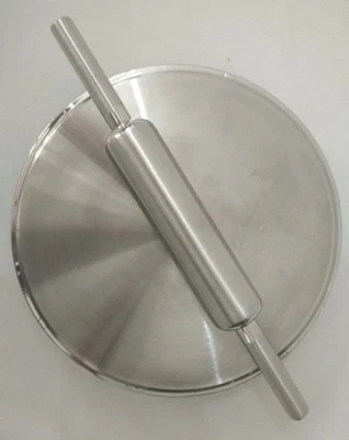 Handmade Stainless Steel Chakla Belan Rolling Pin , Board Set 10 inches - Image 1 of 3
