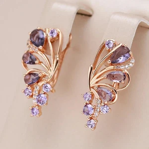 2Ct Pear Cut Lab-Created Amethyst Butterfly Hoop Earrings 14K Rose Gold Plated - Picture 1 of 10