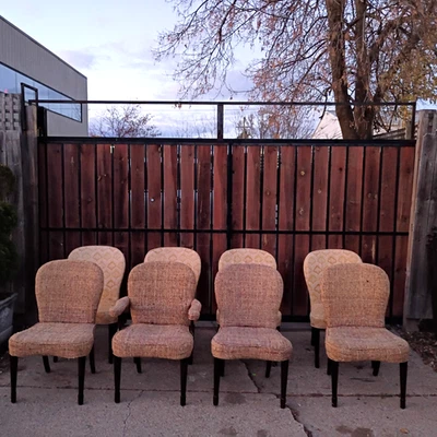 Juego 8 sillas de comedor grandes firmadas por Dunbar 37" 4 tela original 4 no entregamos MCM Foto 1 de 4