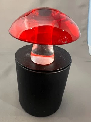 "Pisapapeles vintage de vidrio peregrino seta 3"" de alto x 3"" tapa rojo tallo transparente MCM" Foto 1 de 4