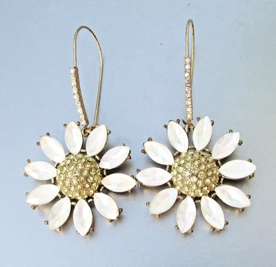 Betsey Johnson Pavé Daisy Flower Long Drop Rhinestone Earrings - Image 1 of 4