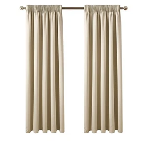  Pencil Pleat Tape Top Thermal Cream BLACKOUT LINED Curtains with Tie Backs - Picture 1 of 9