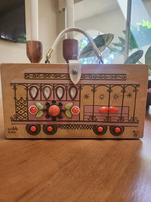 Vintage Enid Collins Pink, Orange, Green & White Cable Car BOX PURSE 1960's  - Image 1 of 4